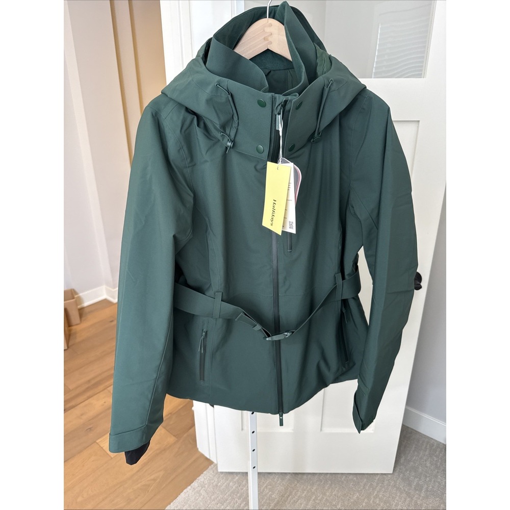 Halfdays Aston Ski Jacket Women L Alpine Green Belted Hooded NWT